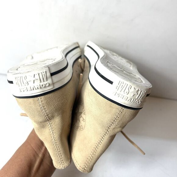 Converse All Star Hi-Top Classic Beige Leather Sneaker Womens Sz 8 Lace Up Shoes - Picture 8 of 11